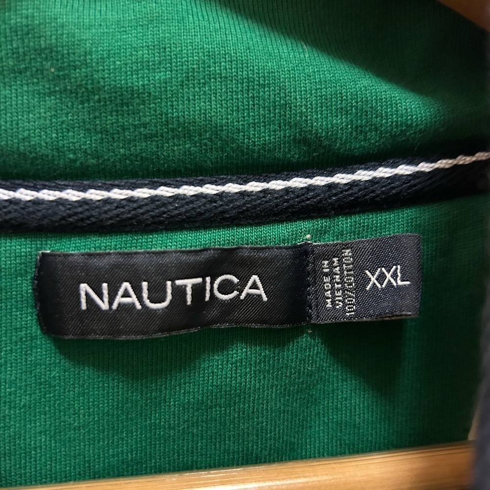 Vintage Nautica 1/4 Zipped White w/ Blue & Green Stripes Pull Over Shirt… - Picture 2 of 13